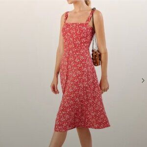 Reformation Red Floral Persimmon Midi Dress - Size 6